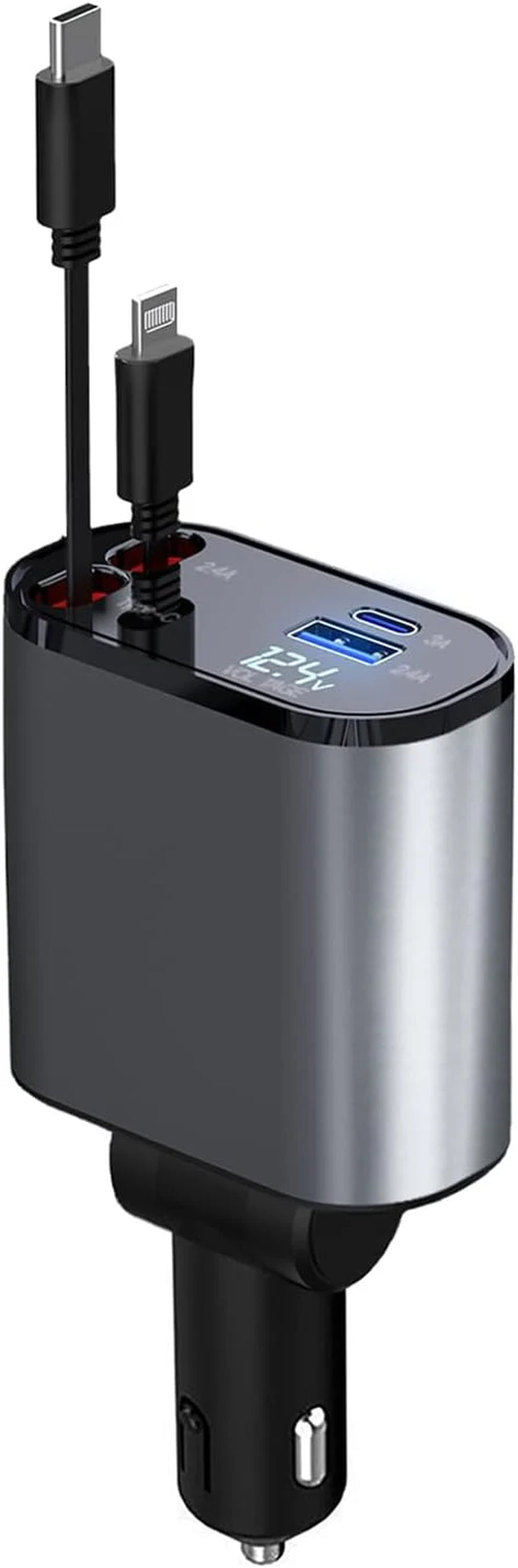 4 in 1 Fast Car Phone Charger 66W, Retractable Cables and USB Car Charger,Compatible with Iphone 15/14/13/12/11,Galaxy,Pixel