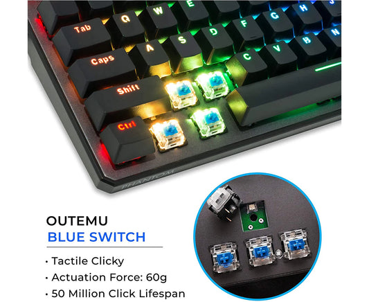 Gaming Keyboard, RGB LED, Outemu Blue Switch, Green Axis Keyboard.